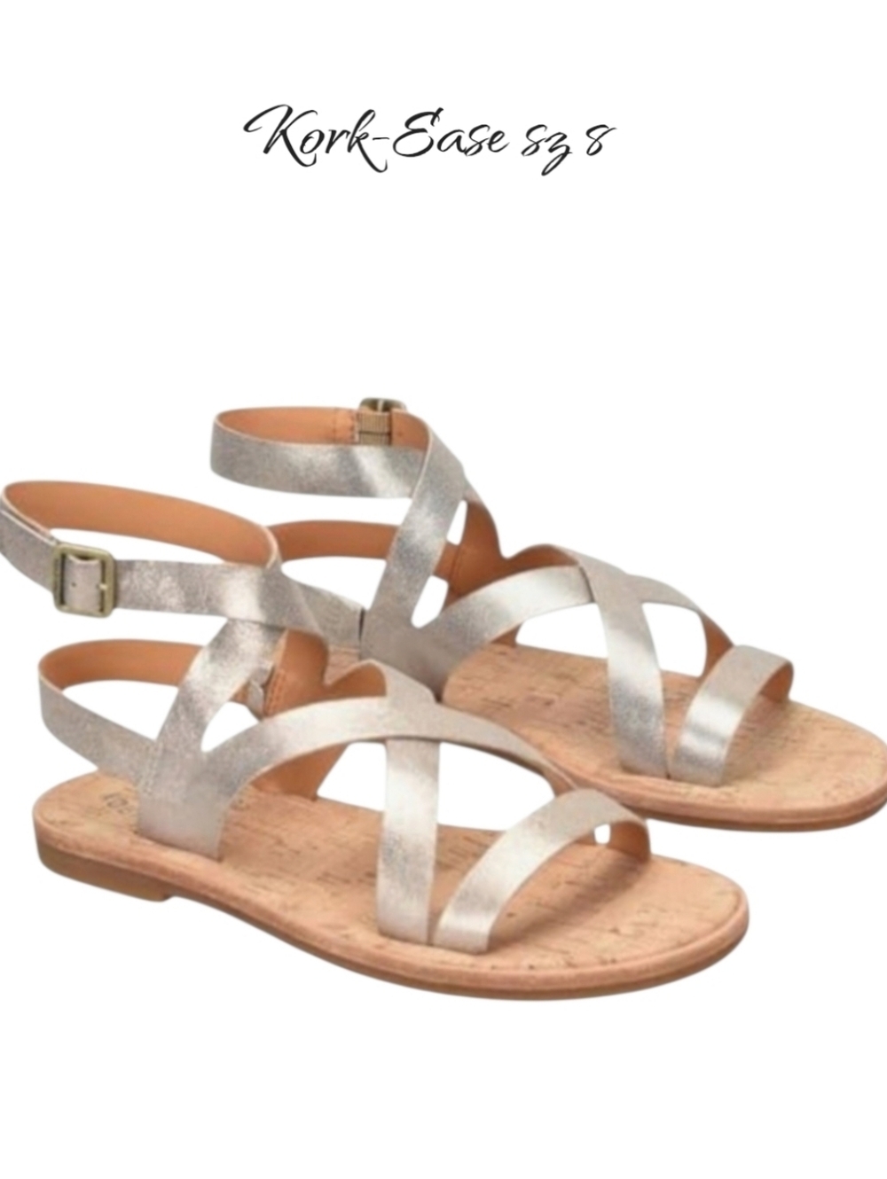 NWT Kork-Ease Bryleigh Metallic Gold Leather Flat Sandal Women’s 8